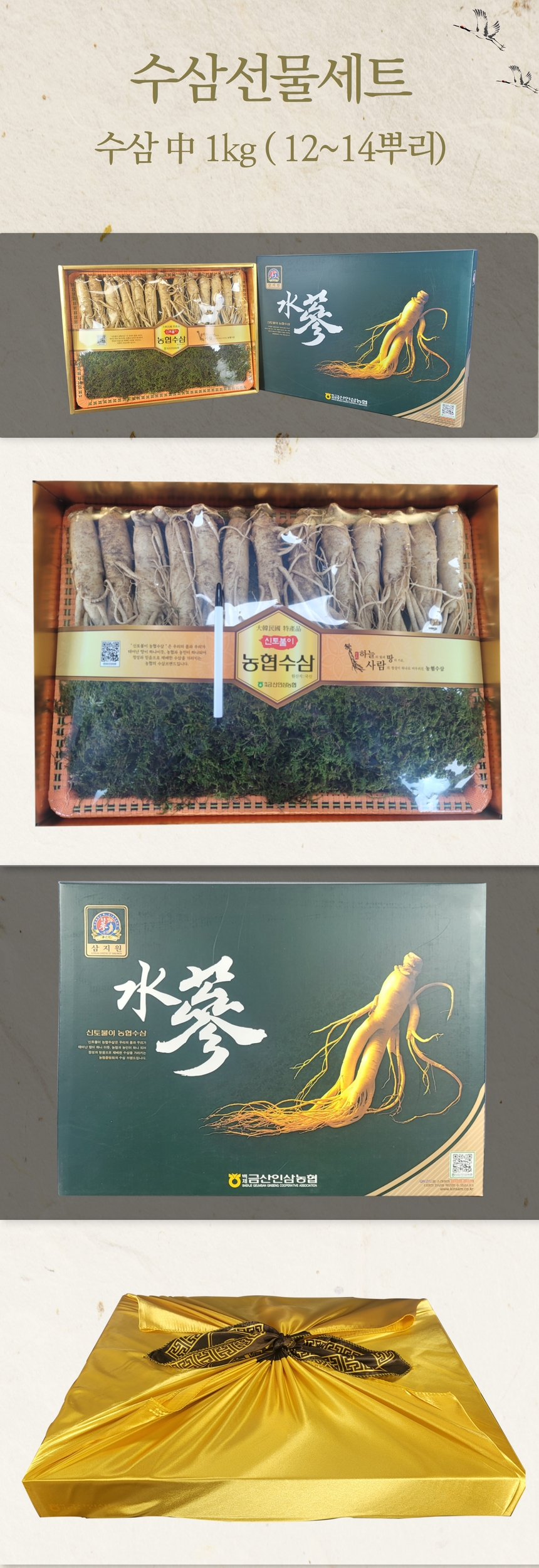 수삼 선물세트: 수삼 중 1kg (12~14뿌리), 농협수삼, 금산인삼, 신토불이 - 농협수삼, 하늘-땅 사람, 금산인삼농협.