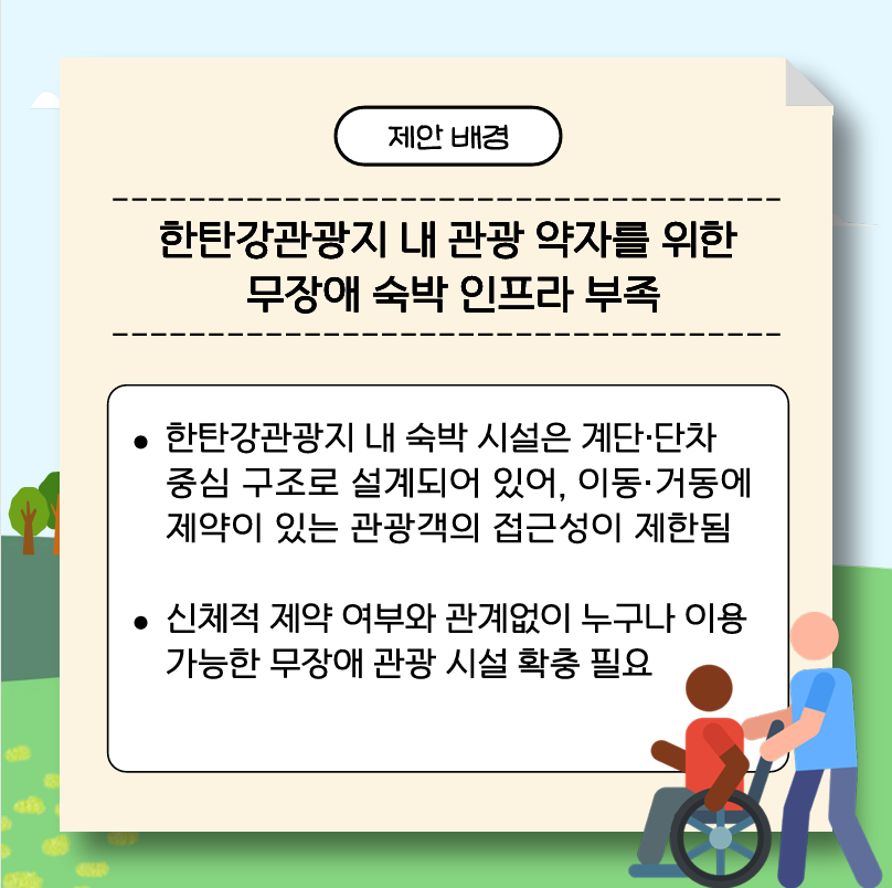 한탄강 관광지 내 관광 약자를 위한 무장애 숙박 인프라 부족상황