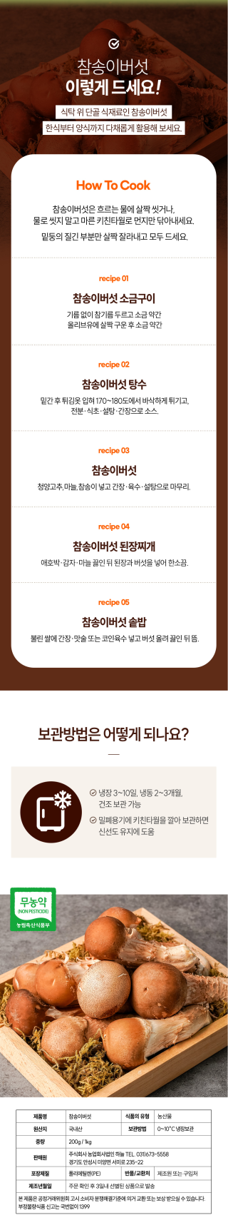 참송이버섯 레시피, 삼품정보고시