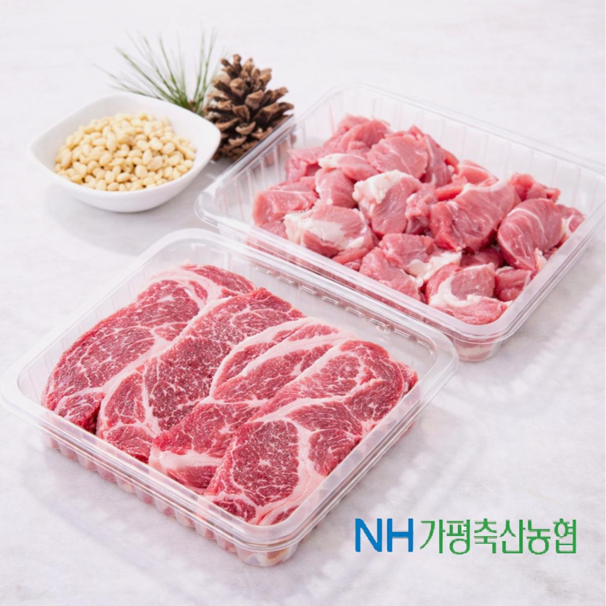 [경기도 가평군]한우 한돈 혼합 선물세트(등심구이용 400g, 앞다리 찌개용 500g)